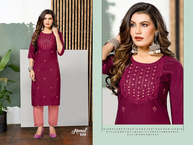 Trendy Meenal Ethnic Wear Designer Wholesale Kurti With Bottom
